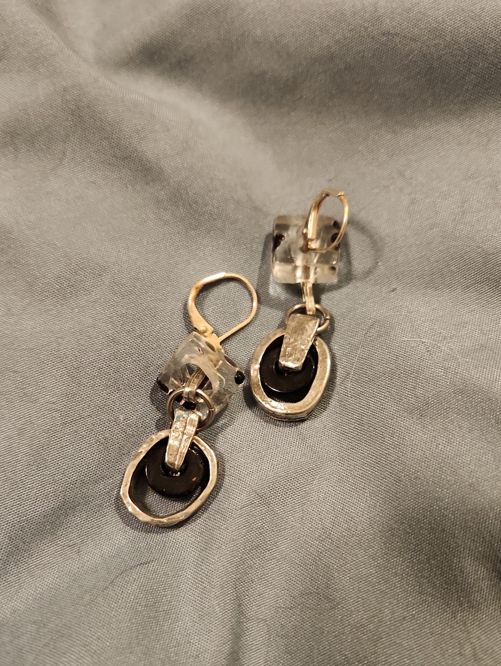 Source Unknown Black and Silver Link Drop Earrings